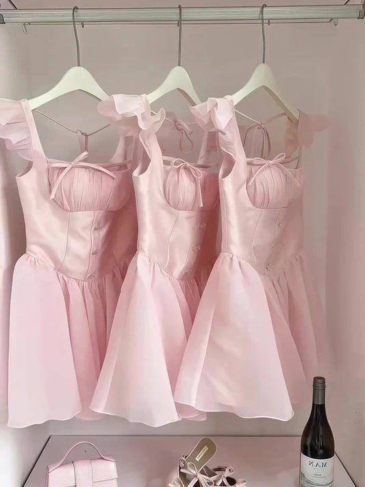 Simple A Line Square Neck Pink Short Formal Homecoming Dresses Party Graduation Dress Dance Hoco Dresses