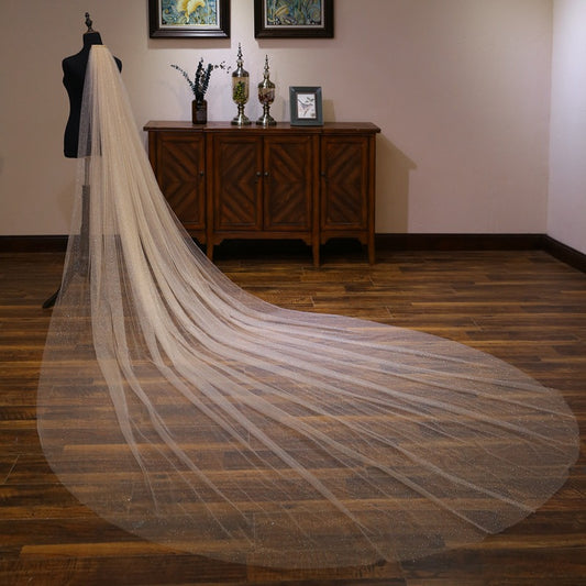 Sparkle Champagne Tulle Wedding Veil For Bride