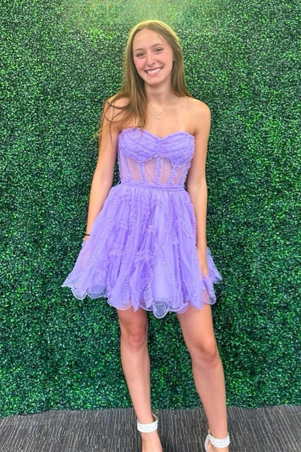 PM526,Sweetheart Ruffles Tulle A-Line Mini Homecoming Dresses