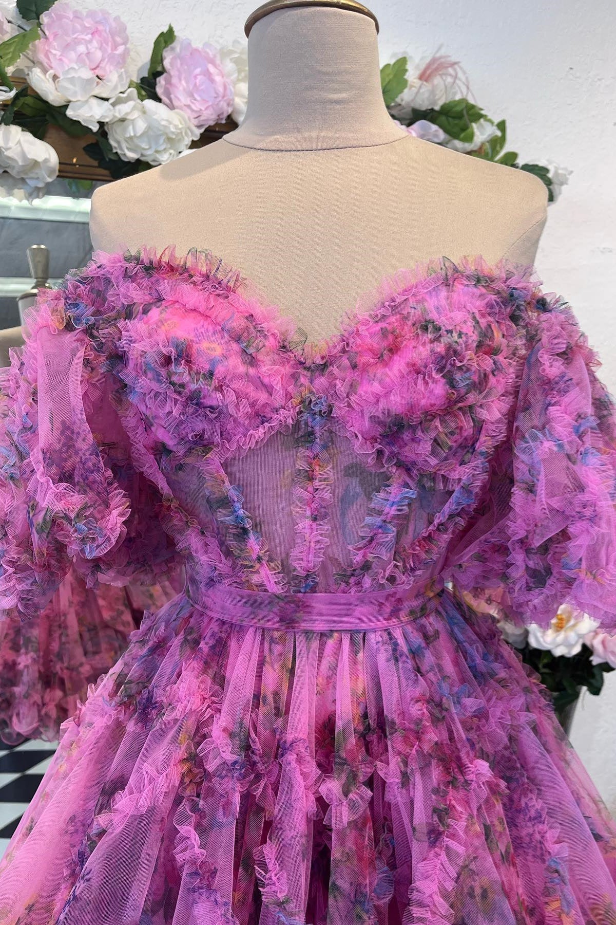PM521,Lavender & Fuchsia Off-the-Shoulder Ruffles Homecoming Dress