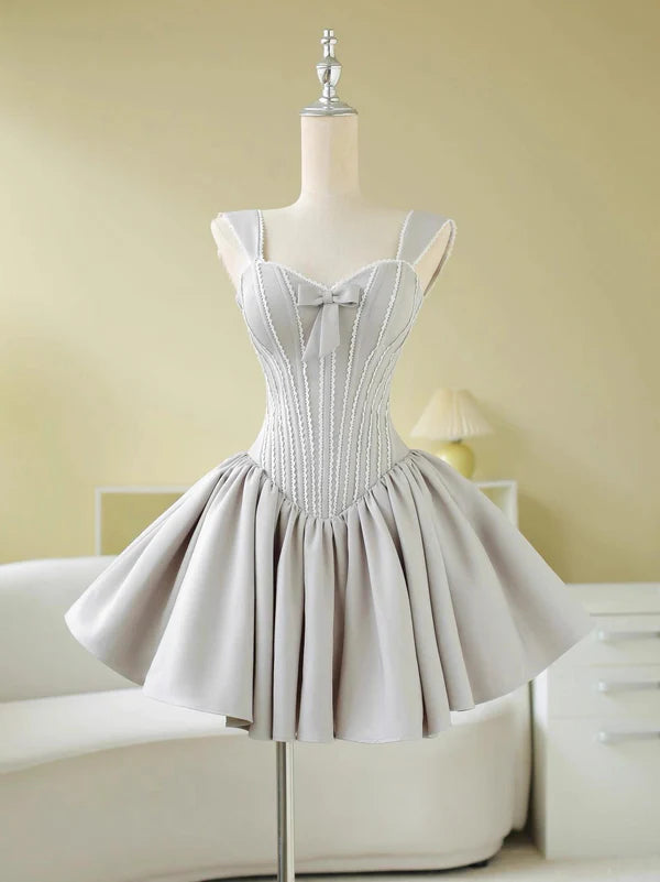 Simple Ball Gown Sweetheart Silver Short Satin Formal Homecoming Dress prommirror Simple Ball Gown Sweetheart Silver Short Satin Formal Homecoming Dress prommirror