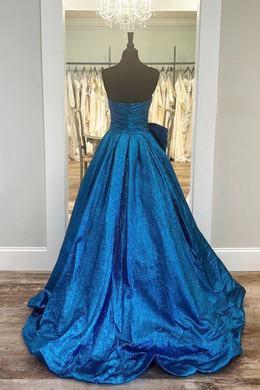 Strapless Royal Blue Ruched A-line Long Formal Gown