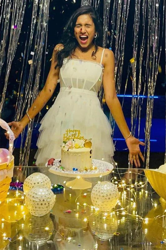 Spaghetti Straps Tulle Ruffles Homecoming Dress