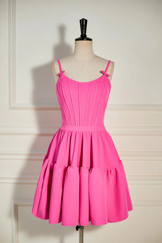 PM534,Pink A-line Ruffled Lace-Up Homecoming Dress