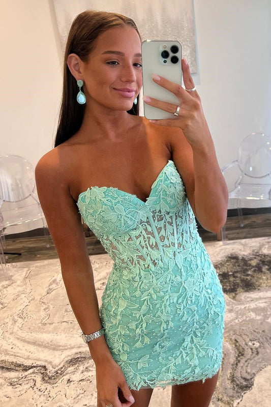 Discount Mint Green Sweetheart Applique Homecoming Dresses Mini Party Dress