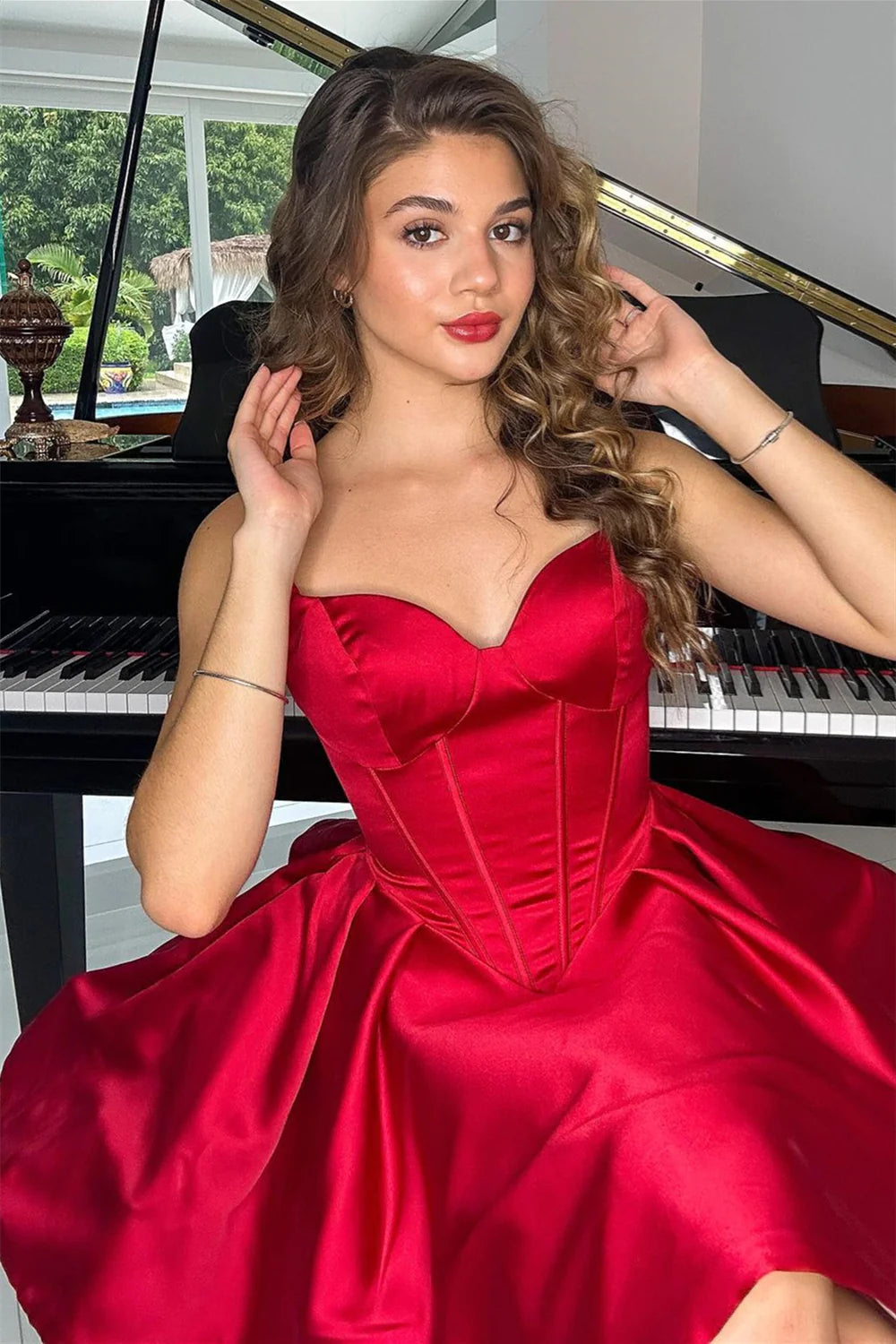 PM531,Sweetheart Red Satin A-Line Homecoming Dress, Mini Dance Gown prommirror PM531,Sweetheart Red Satin A-Line Homecoming Dress, Mini Dance Gown prommirror