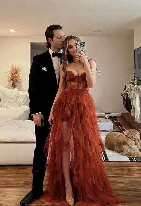 PM547,Rust Red Lace Tulle Prom Evening Dresses, Charming Sweetheart Ru prommirror PM547,Rust Red Lace Tulle Prom Evening Dresses, Charming Sweetheart Ru prommirror