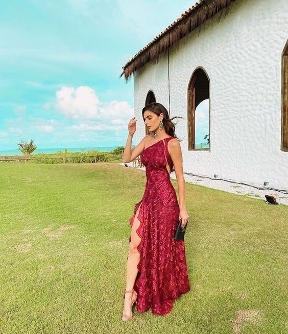 Beautiful Sheath One Shoulder Lace Long Prom Dress Evening Dress