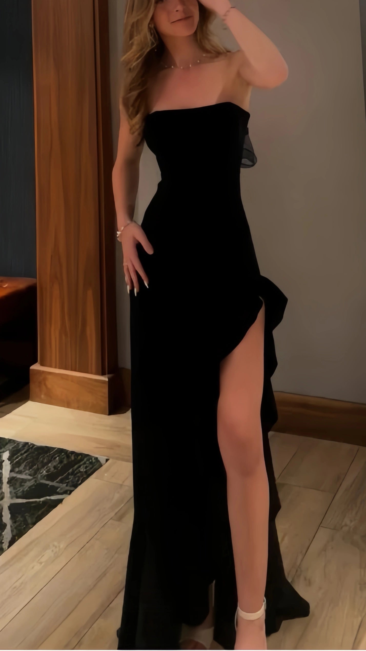 Black Prom Dress, Strapless Evening Dress, Split Party Dress