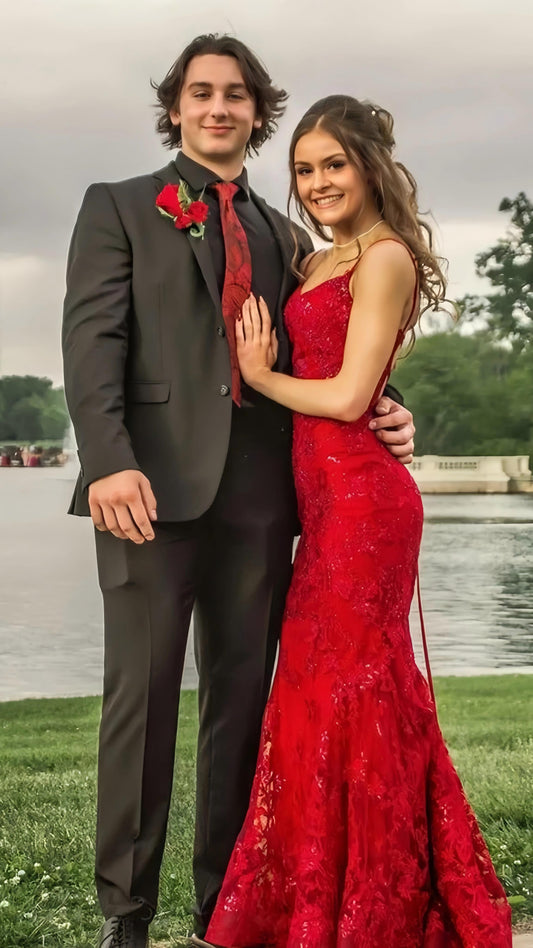 Burgundy/Red Mermaid Lace Sequins Prom Dress