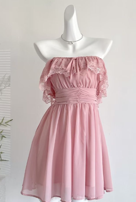 Cute A Line Strapless Chiffon Lace Short Homecoming Dress 18th Birthday Outfits