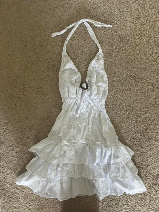Retro A Line Halter Satin Layer Short Homecoming Dress 19th Birthday Outfits