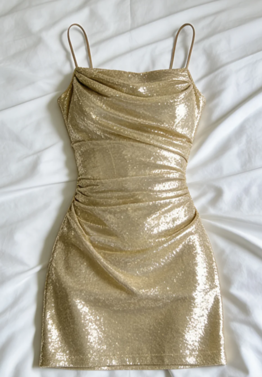 Champagne Mermaid Spaghetti Straps Sequin Short Homecoming Dress 19th Birthday Outfits