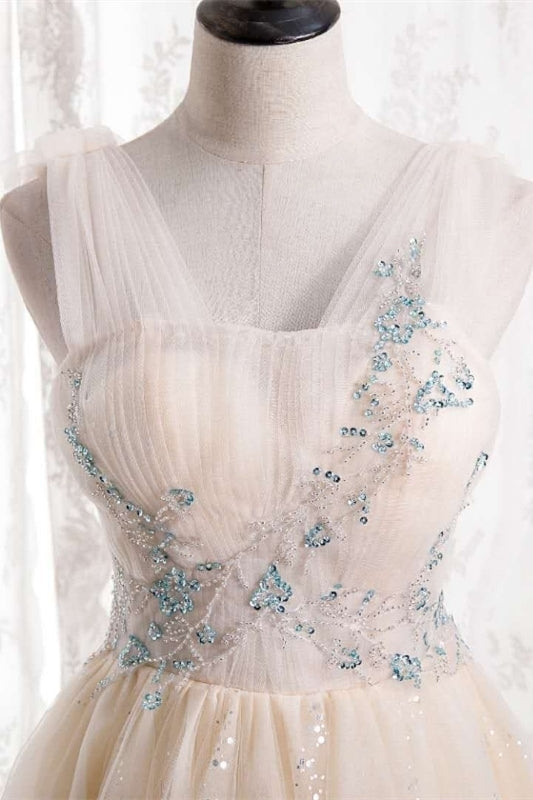 Champagne A-line Tulle Long Party Dress