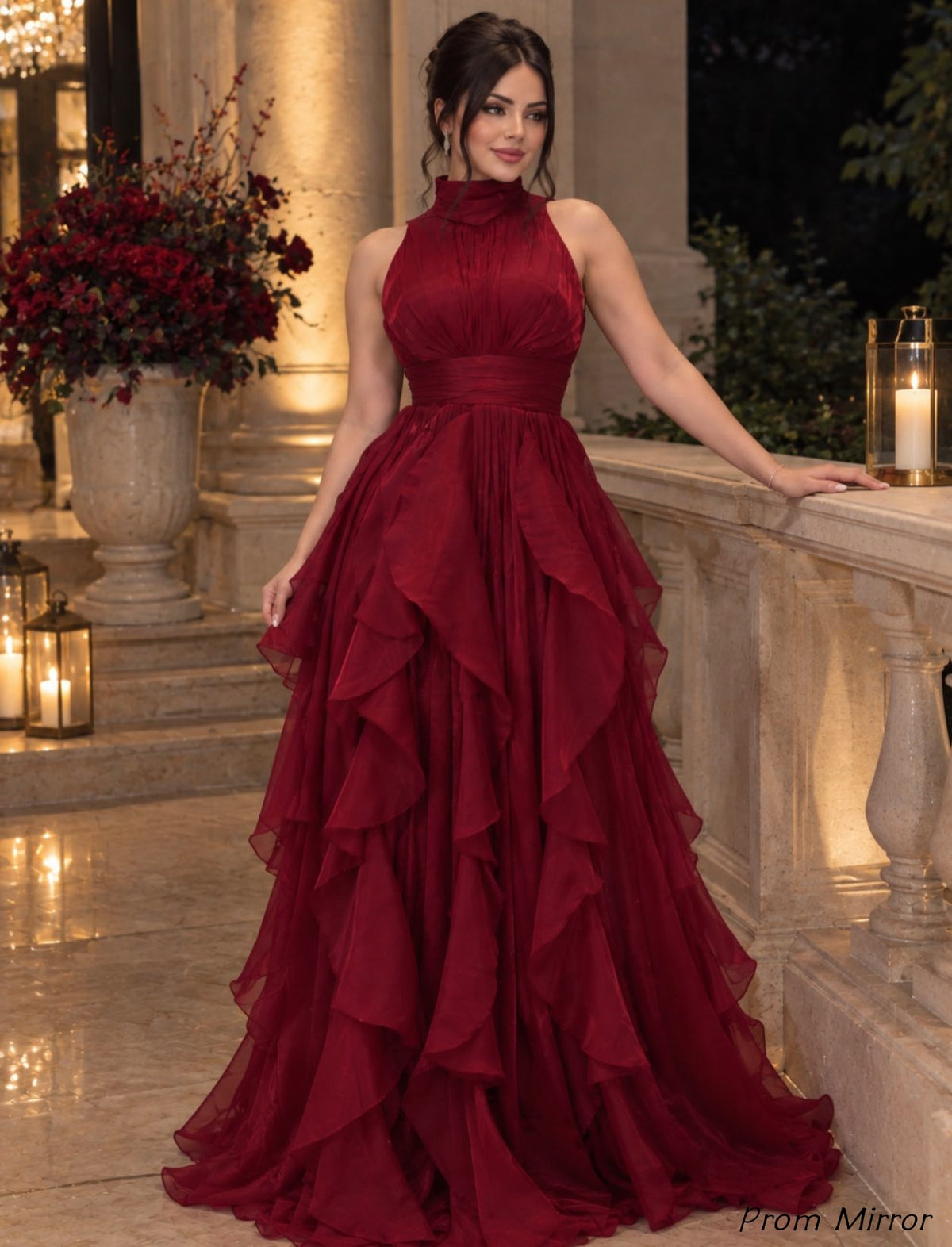 Charming Burgundy Red Organza Long Prom Dress, Evening Dresses