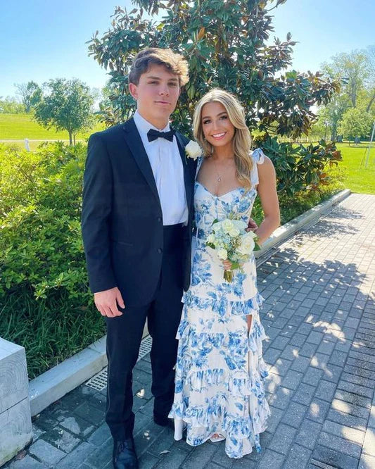 Chic Floral Ruffle Prom Dresses Long Prom Dress 20th Birthday Dress