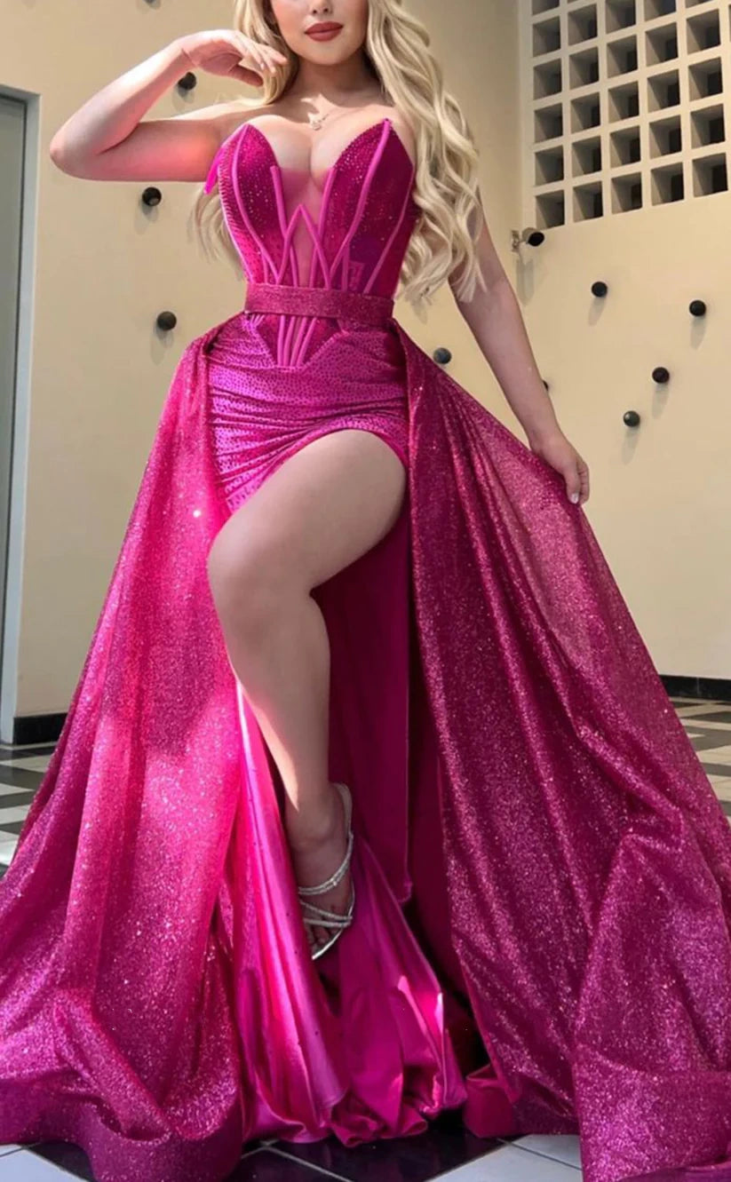 Chic & Modern Fuchsia Prom Dresses, Sleeveless Evening Dresses, Glitter Sequins Party Dress