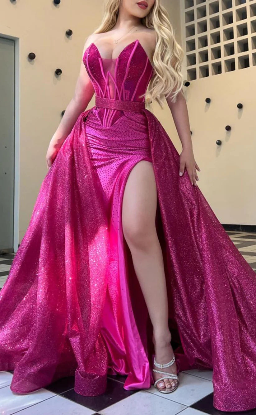 Chic & Modern Fuchsia Prom Dresses, Sleeveless Evening Dresses, Glitter Sequins Party Dress