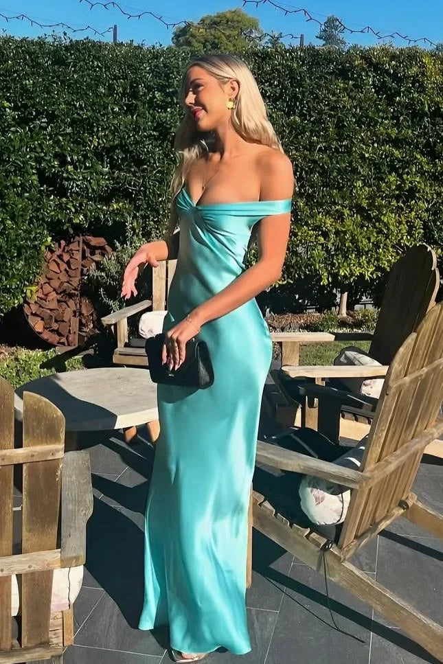 Classy Mermaid Off The Shoulder Yellow Satin Long Evening Dress Prom Dresses