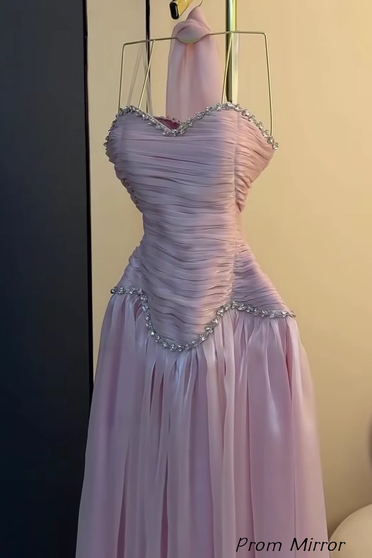 Custom Made Pink Beaded Organza Corset Long Prom Dress, Evening Dresses