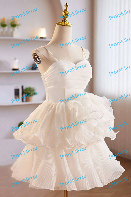 Cute A-Line White Ruffle Short Homecoming Dress