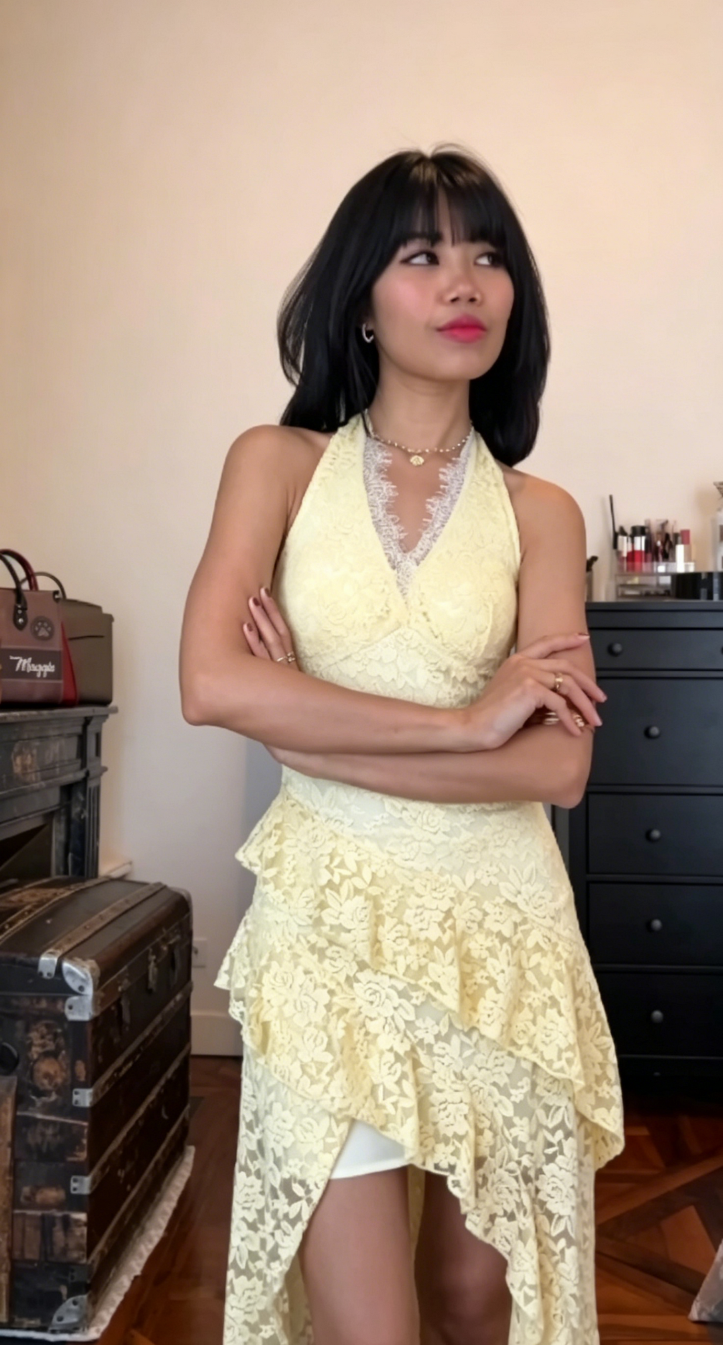 Fashion Butter Yellow Summer Dress Halter Neck A-Line Lace Vacation Dress Short Party Dress Simple Evening Dress