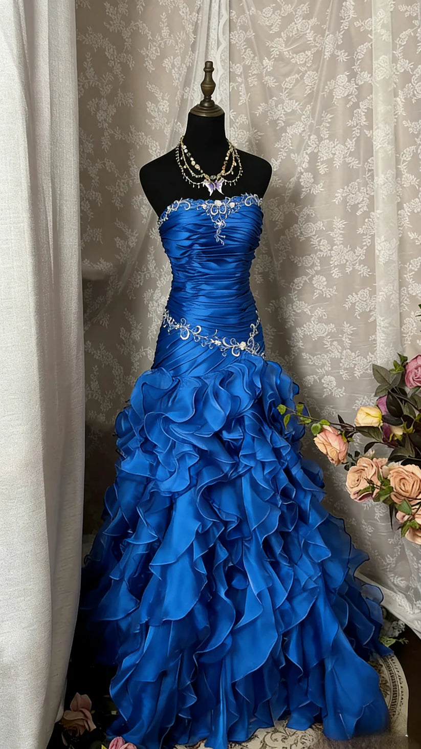 Vintage Sheath Grape Long Prom Dresses Tiered Tulle Strapless Quinceanera Dresses Sweet 16 Dresses