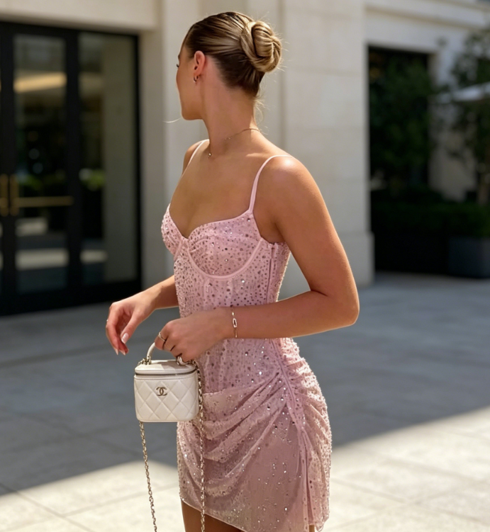 Simple Pink Homecoming Dress Spaghetti Straps Short Birthday Outfit Sheath Chiffon Summer Dress