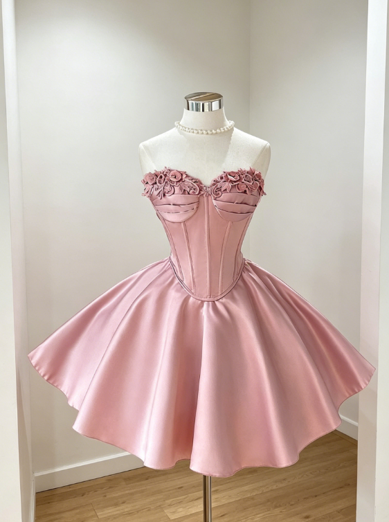 Chic Pink Homecoming Dress Sweetheart Satin Birthday Dress A-Line Graudation Party Dress