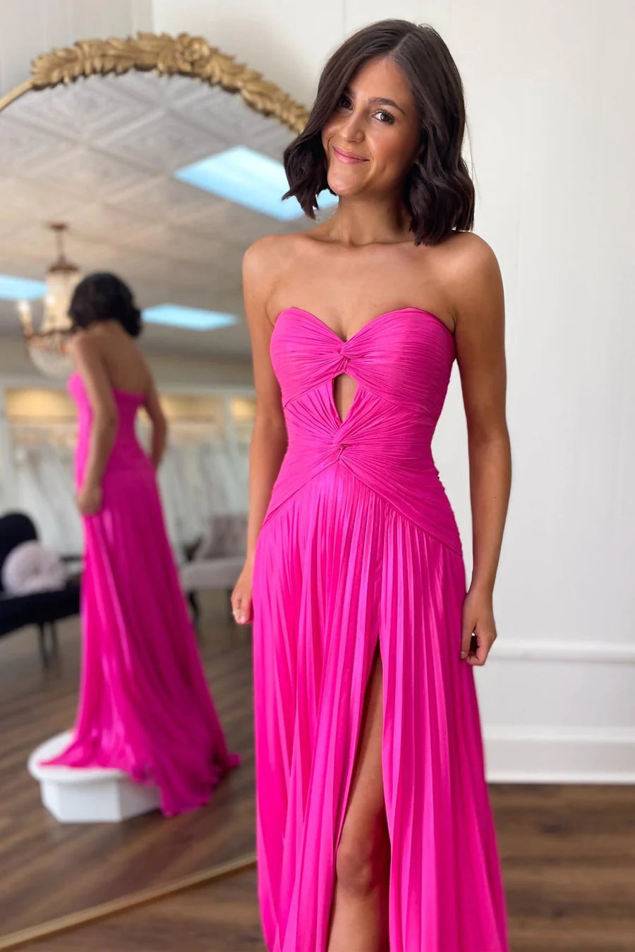 Fuchsia Sleeveless A-Line Prom Dresses