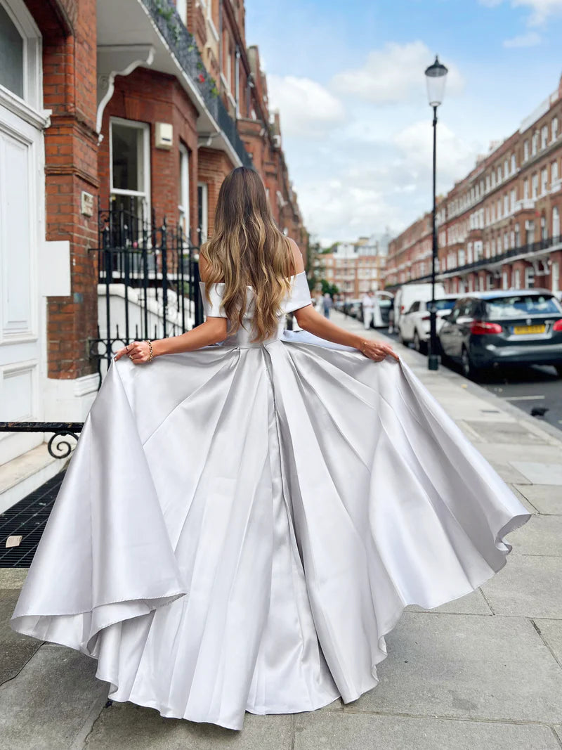 Off The Shoulder A-Line Satin Long Evening Prom Dresses