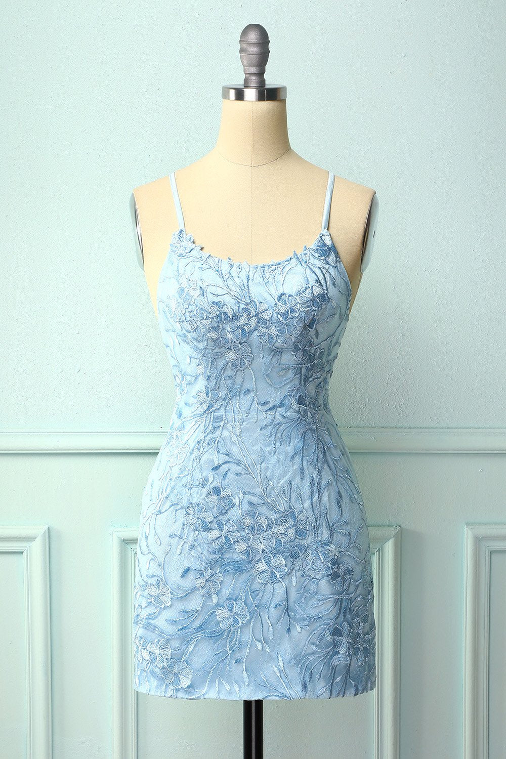 Light Blue Tight Homecoming Dress With Appliques – prommirror
