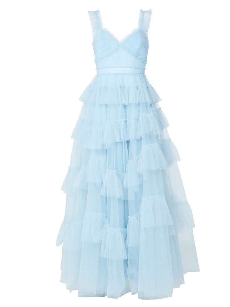 Light Blue Tulle Layers Long Prom Dress