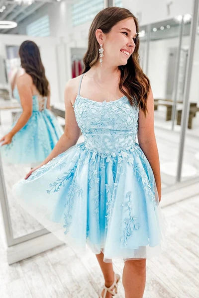 Lilac A-Line Homecoming Dress Applique Tulle Cocktail Gown