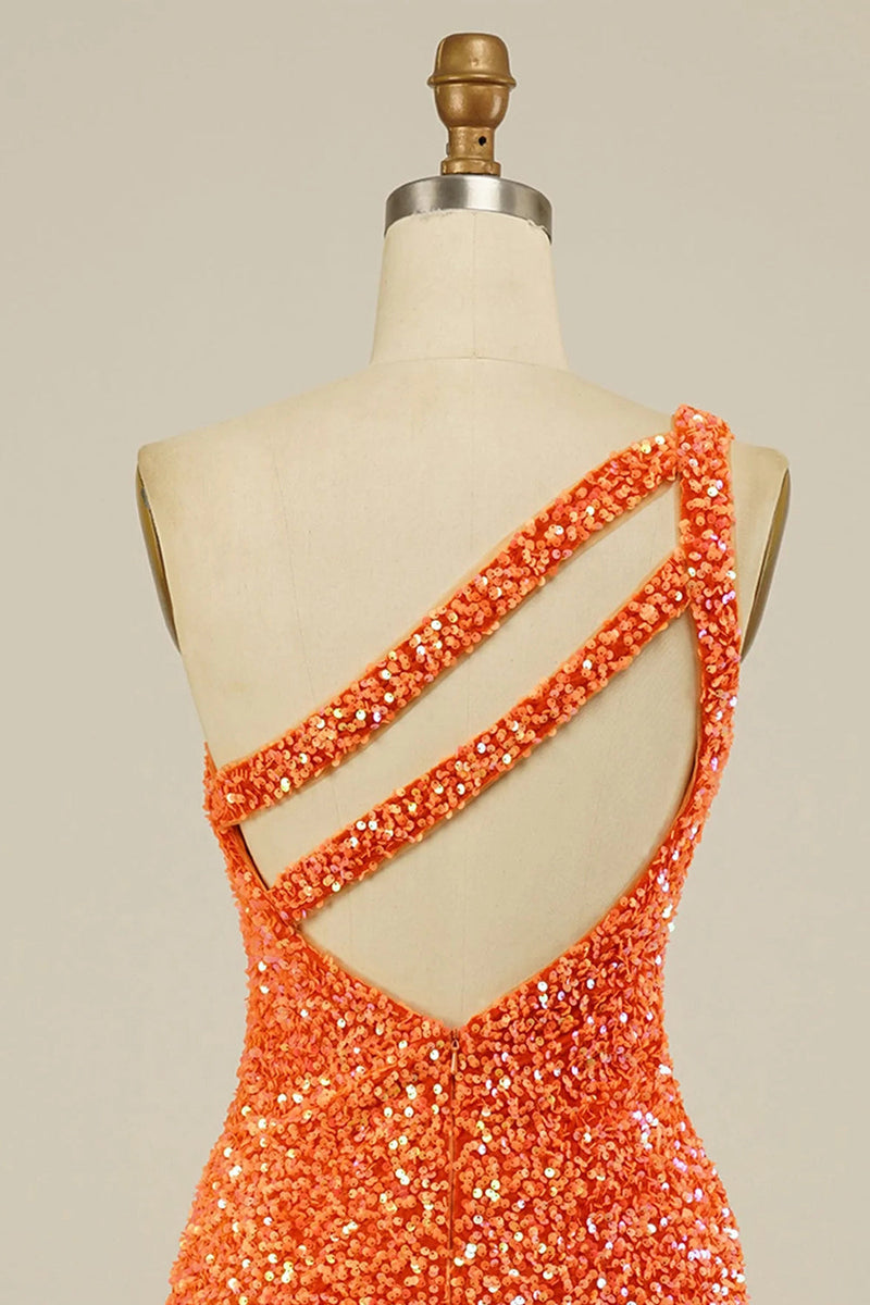 Cute One Shoulder Sequin Backless Homecoming Dress