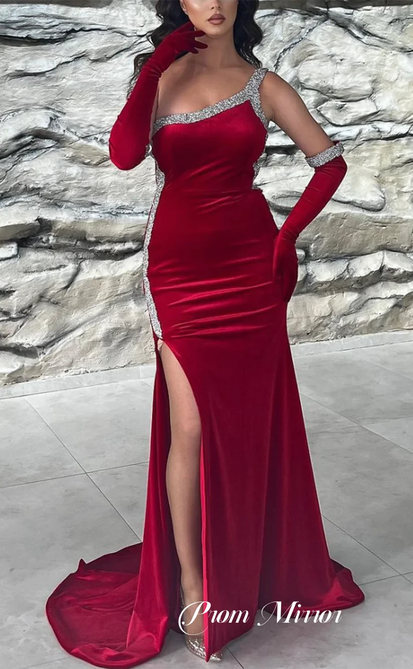 Luxury Beaded One Shoulder Bodycon Prom Dresses – prommirror