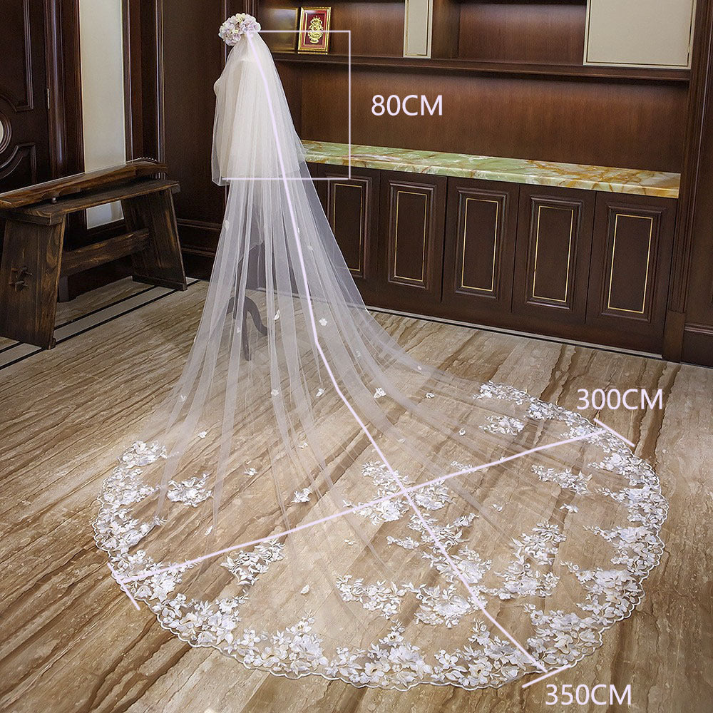 3.5 Meters Double Layers Tulle Floral Wedding Veil