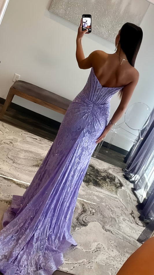 Off The Shoulder Lilac Mermaid Lace Prom Dress