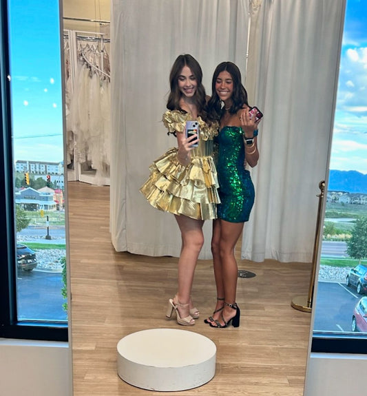 Off The Shoulder Homecoming Dresses Gold Short Party Dresses