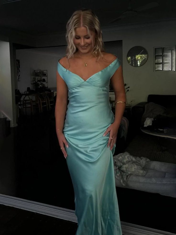 Off The Shoulder Sheath Long Prom Dress, V-Neck Floor Length Party Dress
