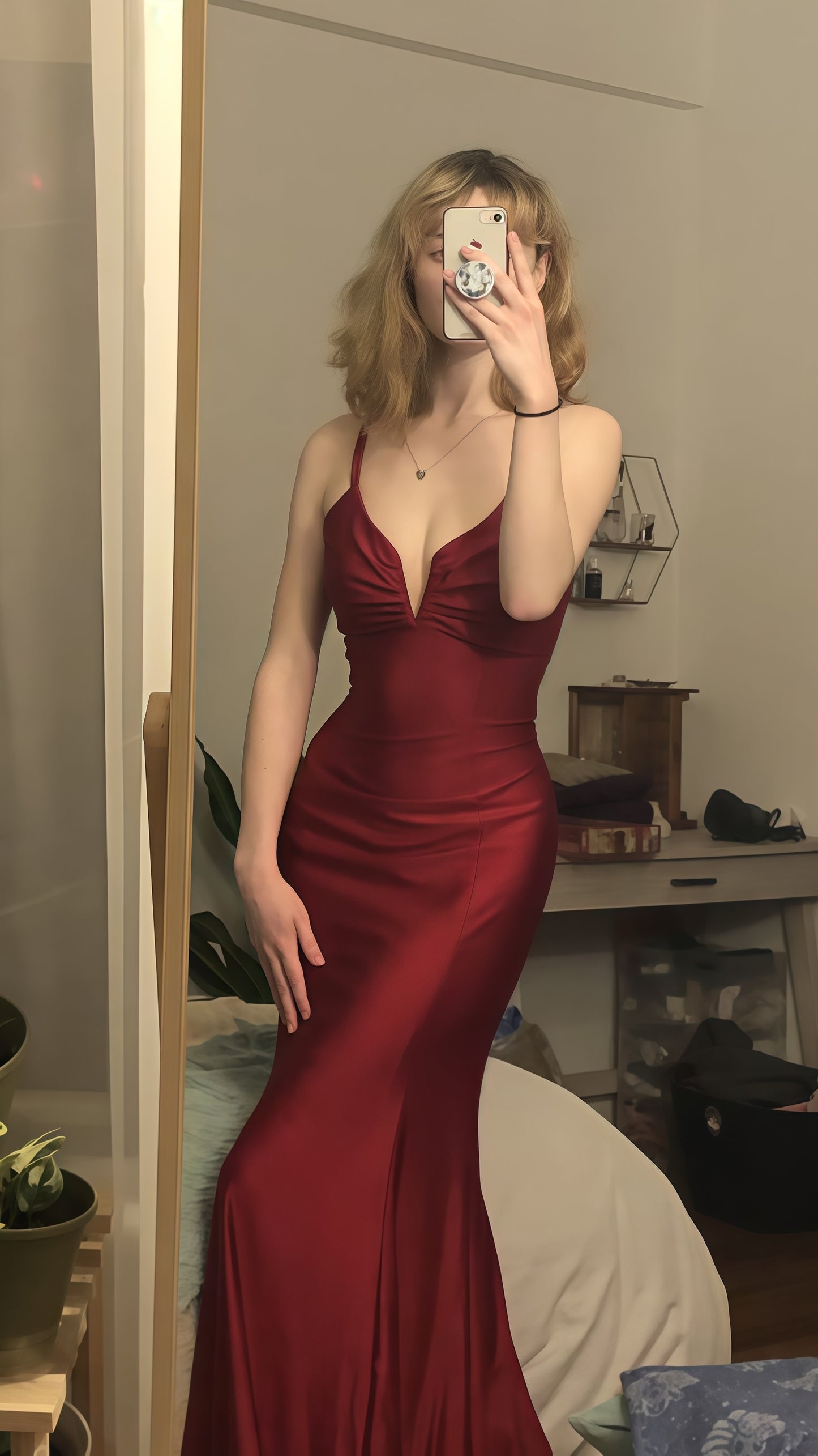 PM072,Burgundy mermaid long prom evening dress