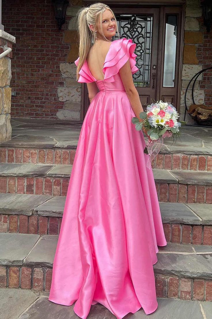 Pink A-Line Split Long Prom Dress