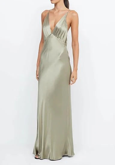 Pretty Mermaid V Neckline Long Yellow Satin Party Dresses Prom Dresses
