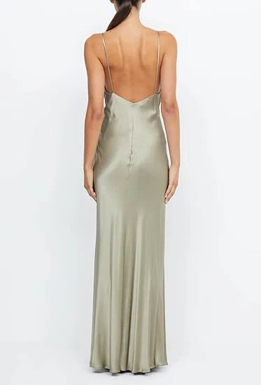 Pretty Mermaid V Neckline Long Yellow Satin Party Dresses Prom Dresses