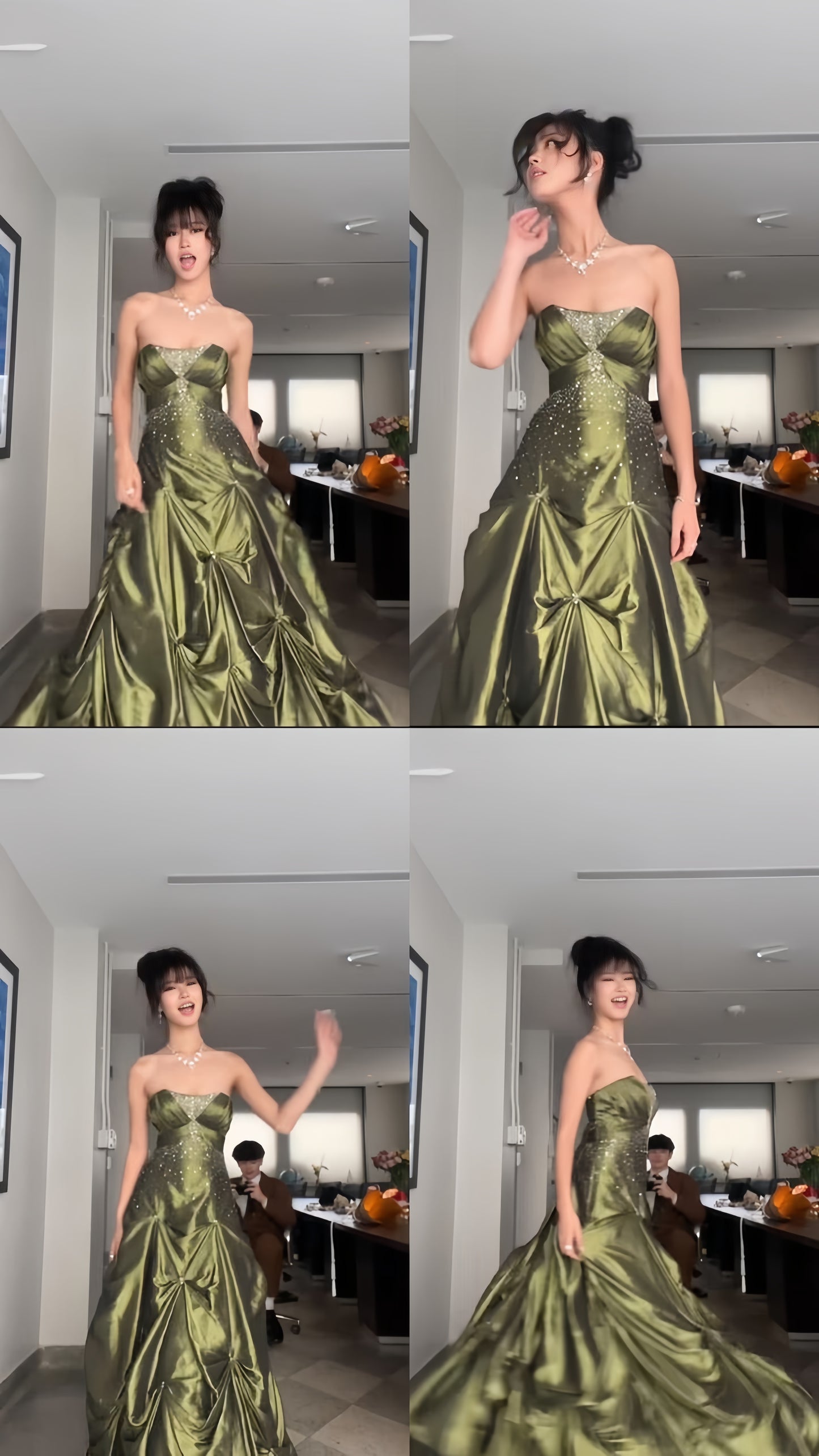 Princess Olive Green Beaded Prom Dress
