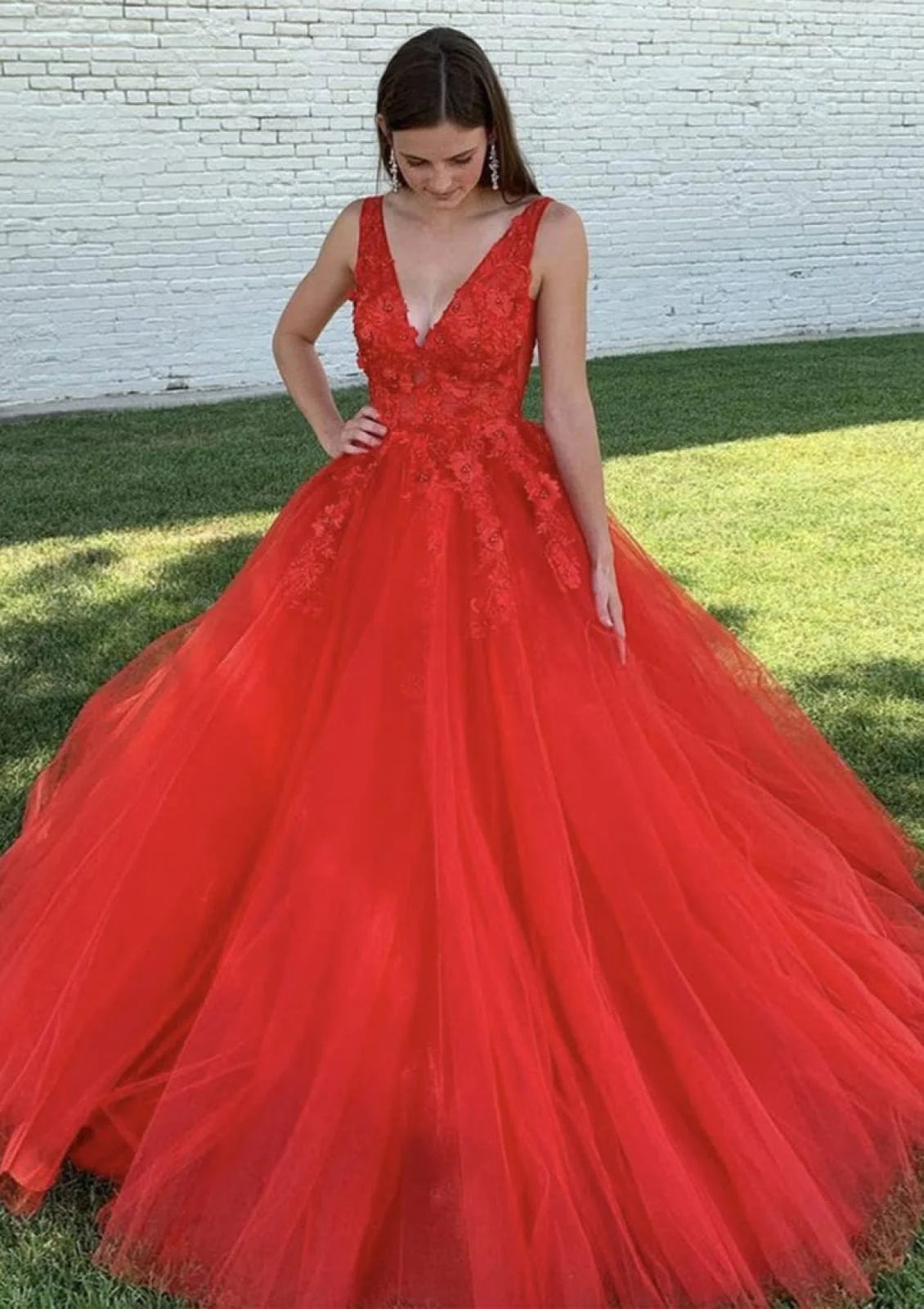 Sweet Red Prom Dresses A-Line Lace Appliques Beaded Tulle Senior Prom prommirror Sweet Red Prom Dresses A-Line Lace Appliques Beaded Tulle Senior Prom prommirror