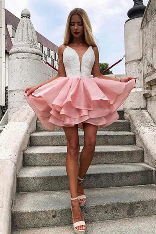 Prom Mirror V-Neck Organza Homecoming Dresses