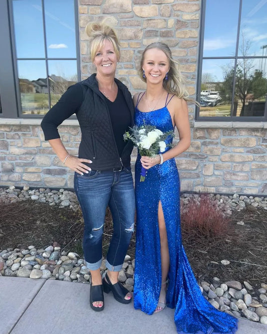 Mermaid Sequins Prom Dress, Bodycon Blue Prom Dresses