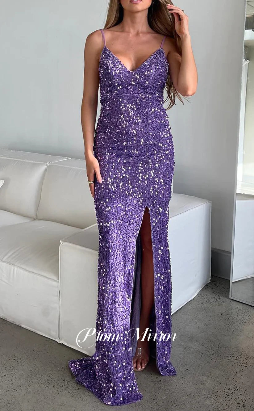 Purple sequin bodycon sales dress