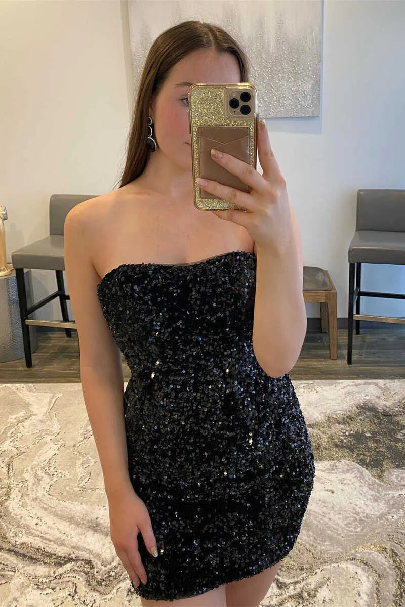 PM518,Royal Blue Sequined Strapless Homecoming Dress